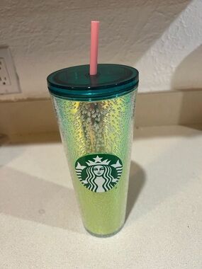 Starbucks Teal-Lid Green Ombre Tumbler with Pink Straw